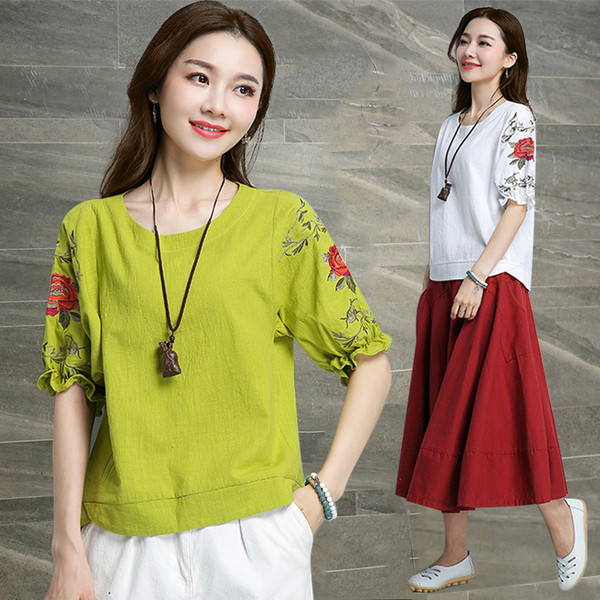 Καθημερινή  μπλούζα με 3/4 μανίκια και κέντημα σε τρία χρώματα