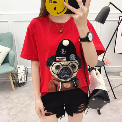 Hétköznapi női kivágott blúz 3/4-es ujjal és animált mintával, két színben