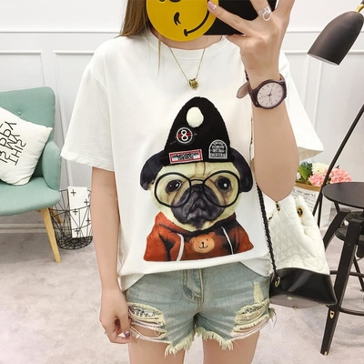 Hétköznapi női kivágott blúz 3/4-es ujjal és animált mintával, két színben