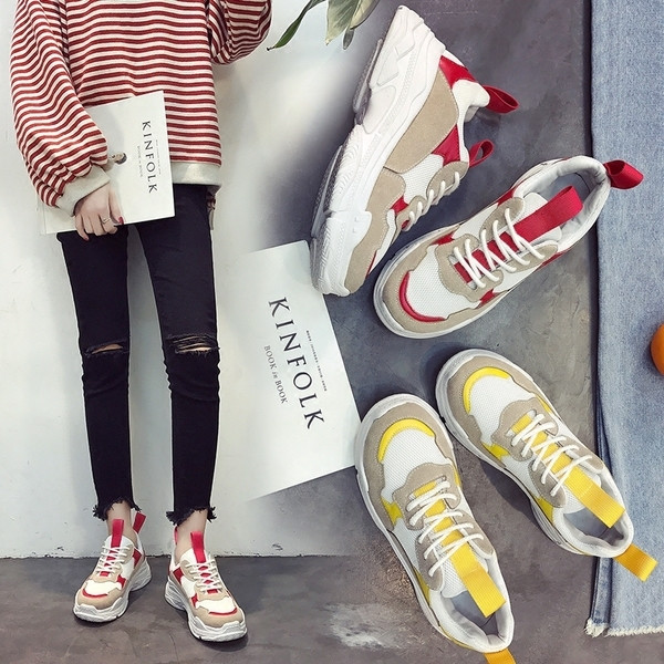 Sport - alkalmi női tornacipő piros és sárga színben