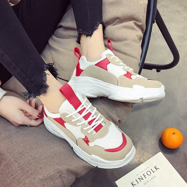 Sport - alkalmi női tornacipő piros és sárga színben