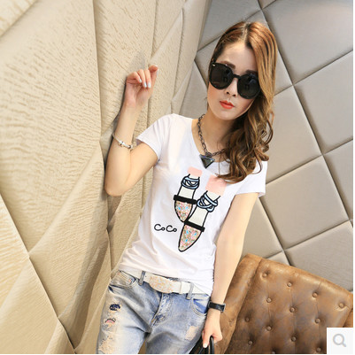 Tricou dama primavara-vara cu maneca scurta cu broderie cu paiete in trei culori