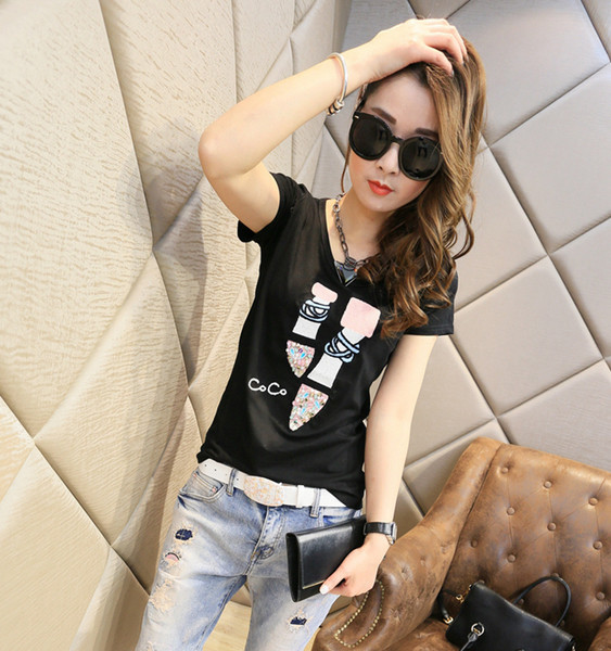 Tricou dama primavara-vara cu maneca scurta cu broderie cu paiete in trei culori