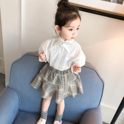 Modern, két részből álló gyerekgarnitúra-ing + kockás szoknya két színben