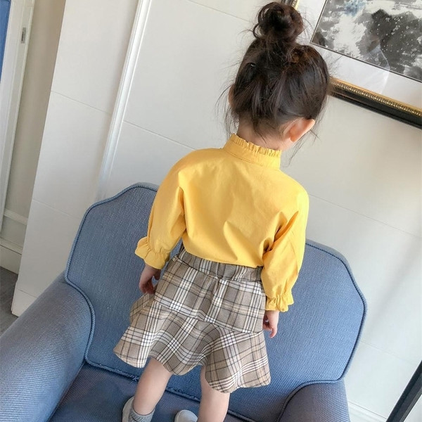 Modern, két részből álló gyerekgarnitúra-ing + kockás szoknya két színben