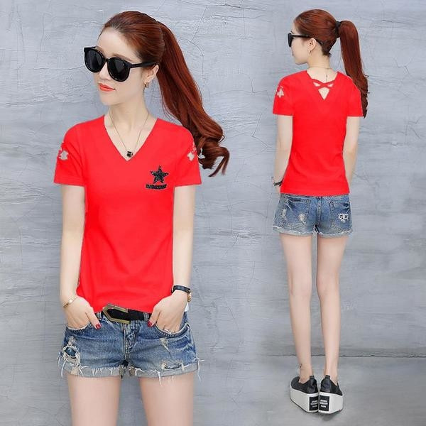 Női póló hímzéssel a vállán és megkötős hátul különböző modellekben - rövid és hosszú ujjú