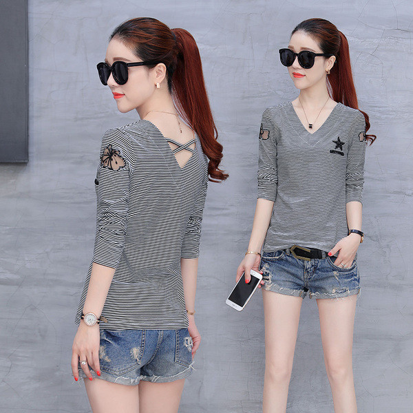 Női póló hímzéssel a vállán és megkötős hátul különböző modellekben - rövid és hosszú ujjú