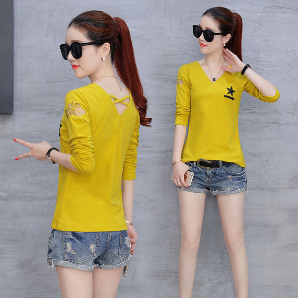 Női póló hímzéssel a vállán és megkötős hátul különböző modellekben - rövid és hosszú ujjú