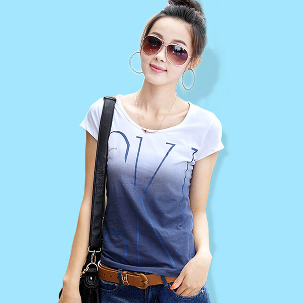 Női tavaszi-nyári póló irizáló színekben és felirattal