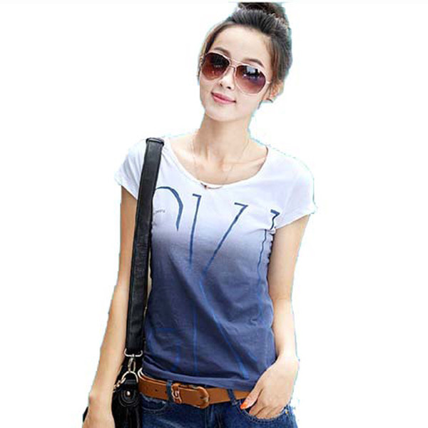 Női tavaszi-nyári póló irizáló színekben és felirattal