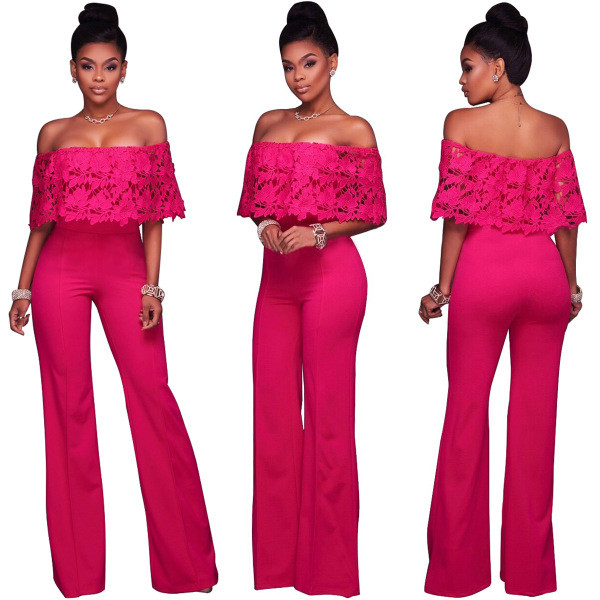 Elegáns női hosszú jumpruha ejtett váll és csipke több színben