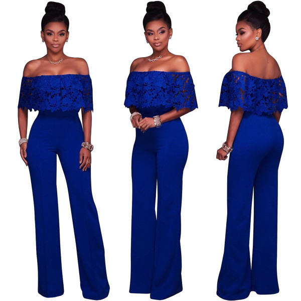 Elegáns női hosszú jumpruha ejtett váll és csipke több színben