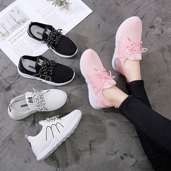 Αθλητικά - Casual γυναικέια παπούτσια σε λευκό, ροζ και μαύρο χρώμα