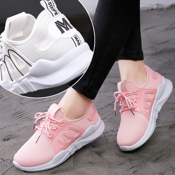 Αθλητικά - Casual γυναικέια παπούτσια σε λευκό, ροζ και μαύρο χρώμα