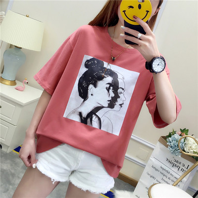 Γυναικεία φαρδιά μπλούζα με κοντό μανίκι και εκτύπωση σε διάφορα χρώματα