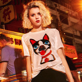 Γυναικεία μπλούζα με κοντό μανίκι και κινούμενα σχέδια μπροστά