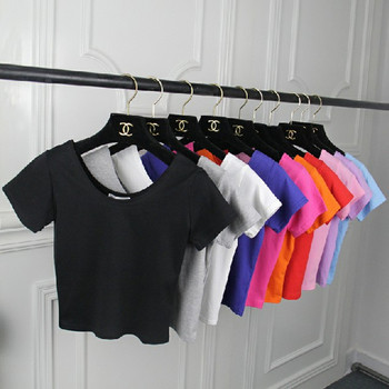 Дамска къса тениска с О-образно деколте в различни цветове