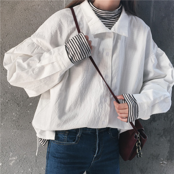 Alkalmi női ing széles modell hosszú ujjú fehér színben