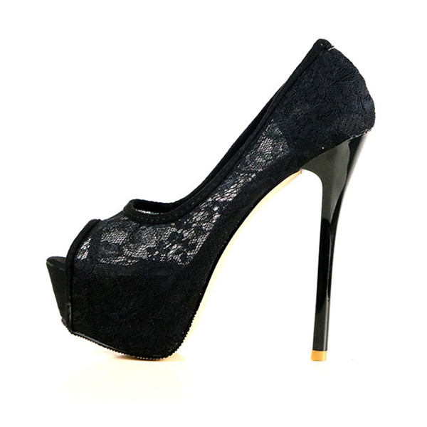 Pantofi de dama din dantela in trei culori de toc inalt cu varf deschis