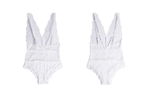 Γυναικέιο κορμάκι από δαντέλα με βαθύ ντεκολτέ σε σχήμα V - 2 χρώματα