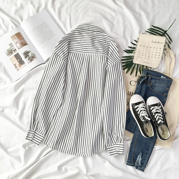 Cămașă casual elegantă, în dungi, pentru femei, în alb