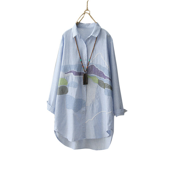 Cămașă lungă casual de damă model larg de culoare albastră