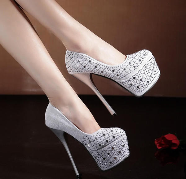 Pantofi eleganti de dama cu toc inalt in doua modele si cu pietre decorative