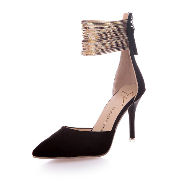 Pantofi eleganti de dama cu varf deschis cu bareta la glezna in doua culori