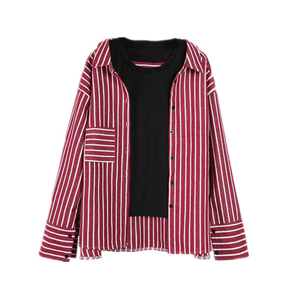 Cămașă casual de damă cu model lat în dungi în roșu