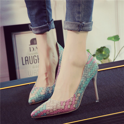 Pantofi moderni de dama cu toc inalt, in culoare irizata