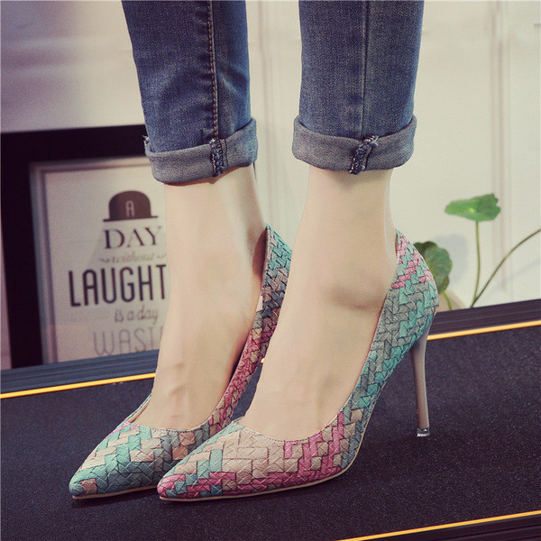 Pantofi moderni de dama cu toc inalt, in culoare irizata