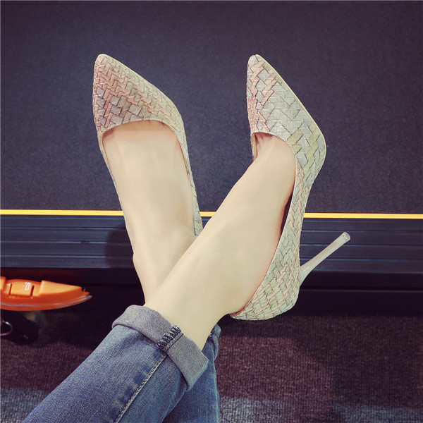 Pantofi moderni de dama cu toc inalt, in culoare irizata