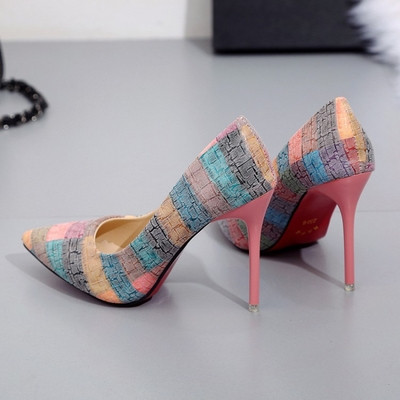 Pantofi eleganti de dama cu toc subtire in doua culori