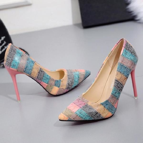 Pantofi eleganti de dama cu toc subtire in doua culori