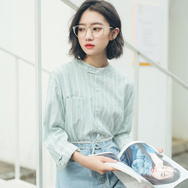 Cămașă casual de damă cu guler în formă de O cu mâneci lungi în două culori