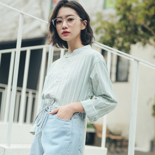 Cămașă casual de damă cu guler în formă de O cu mâneci lungi în două culori