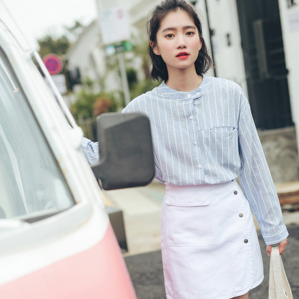 Cămașă casual de damă cu guler în formă de O cu mâneci lungi în două culori