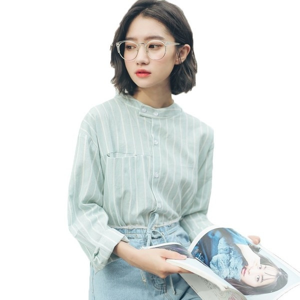 Cămașă casual de damă cu guler în formă de O cu mâneci lungi în două culori