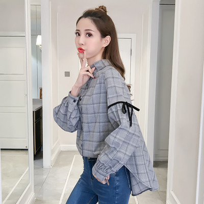 Cămașă de damă elegantă model larg cu mâneci lungi în carouri în trei culori