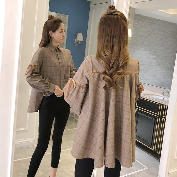 Cămașă de damă elegantă model larg cu mâneci lungi în carouri în trei culori