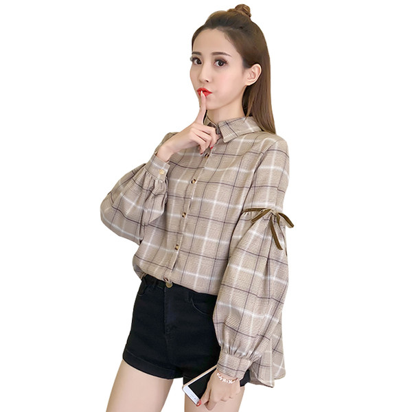 Cămașă de damă elegantă model larg cu mâneci lungi în carouri în trei culori