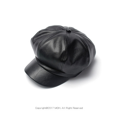 Κομψό καπέλο με γείσο  Unisex με μαύρη δερμάτινη επίστρωση