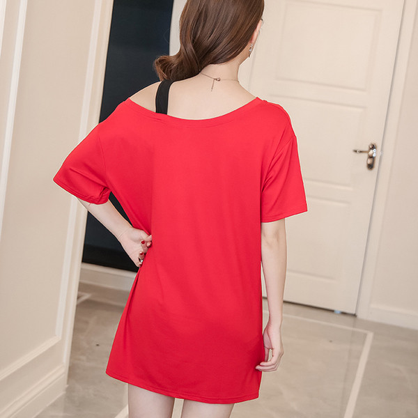 Tricou de damă tip cămașă de noapte din bumbac, cu imprimeu masiv în față