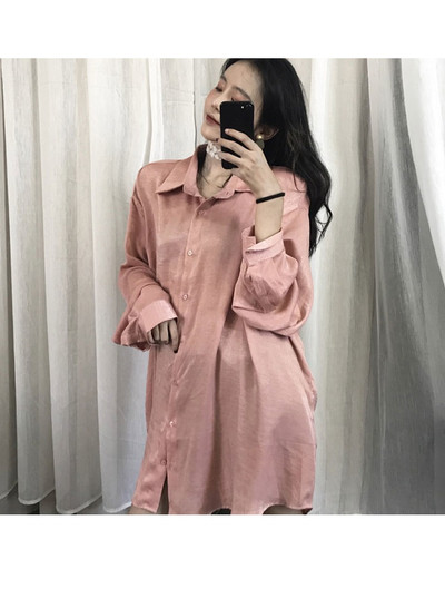 Casual  γυναικείο πουκάμισο με μακρύ μανίκι πουκάμισο σε ροζ χρώμα