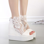 Дамски дантелени сандали на висока платформа в два модела