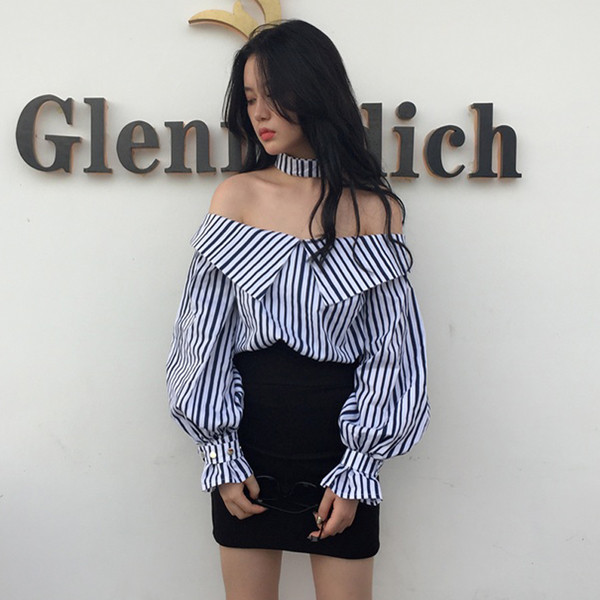 Alkalmi női csíkos ing kék színben