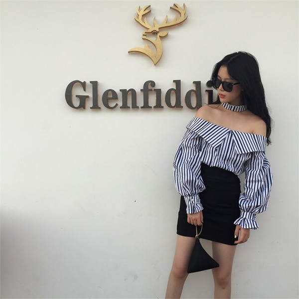 Alkalmi női csíkos ing kék színben