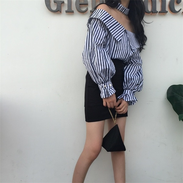 Alkalmi női csíkos ing kék színben