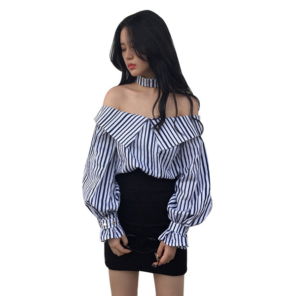 Alkalmi női csíkos ing kék színben