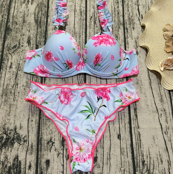 Costum de baie modern de dama din doua piese cu imprimeu floral
